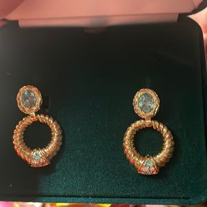 Grace Kelly faux aquamarine & diamond goldtone earrings